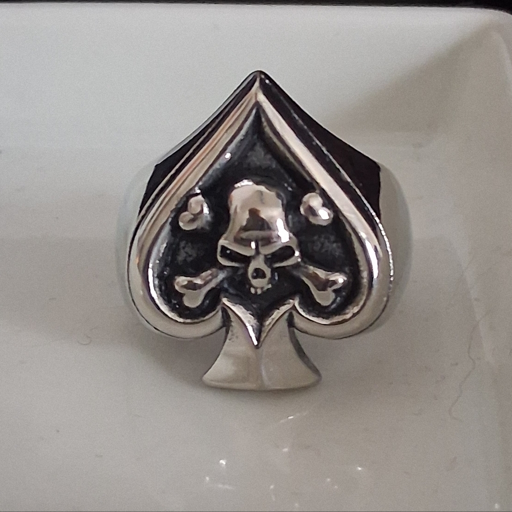 MEN'S SKULL BIKER RING STAINLESS STEEL RING SIZE 12 - Picture 3 of 5